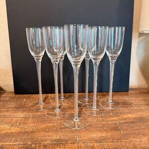 Vintage Air Twist Champagne Flutes 11" Tall Stem Set of 7